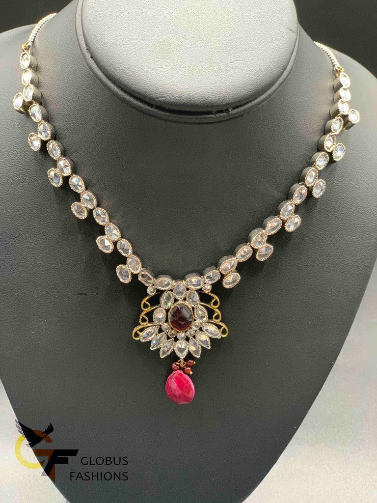Cz stones with ruby stone simple necklace