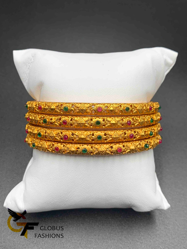 Antique look bangles with multicolor stones set of four bangles