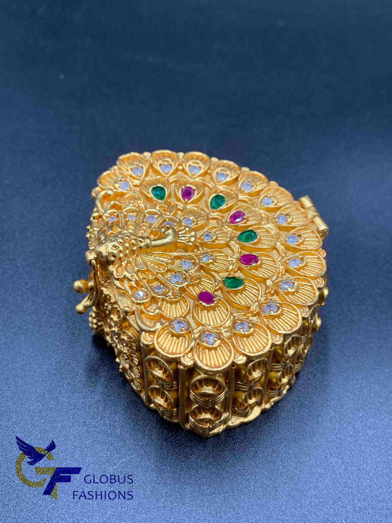Gold & Stones peacock design kumkum box Handmade item
