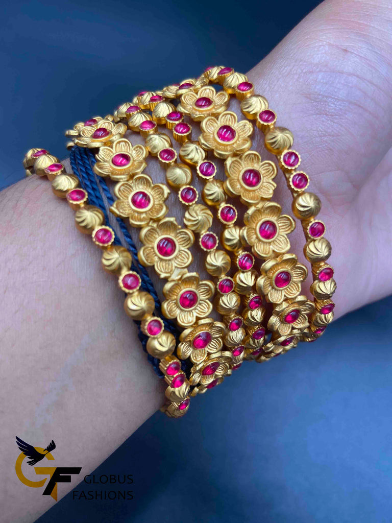 Flower design with ruby stones bangles