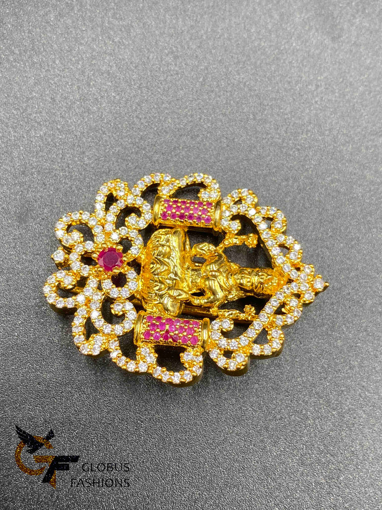 Traditional look Lakshmi print with cz stones and ruby stones hair clip
