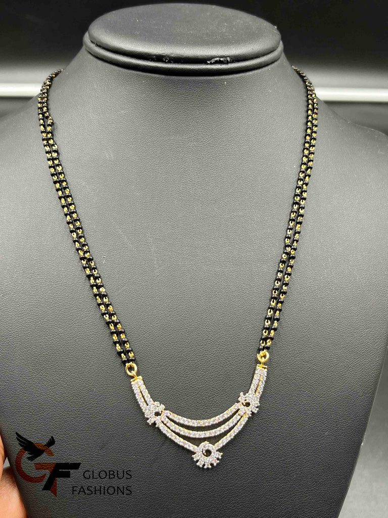 Double line black beads chain with cz stones pendant