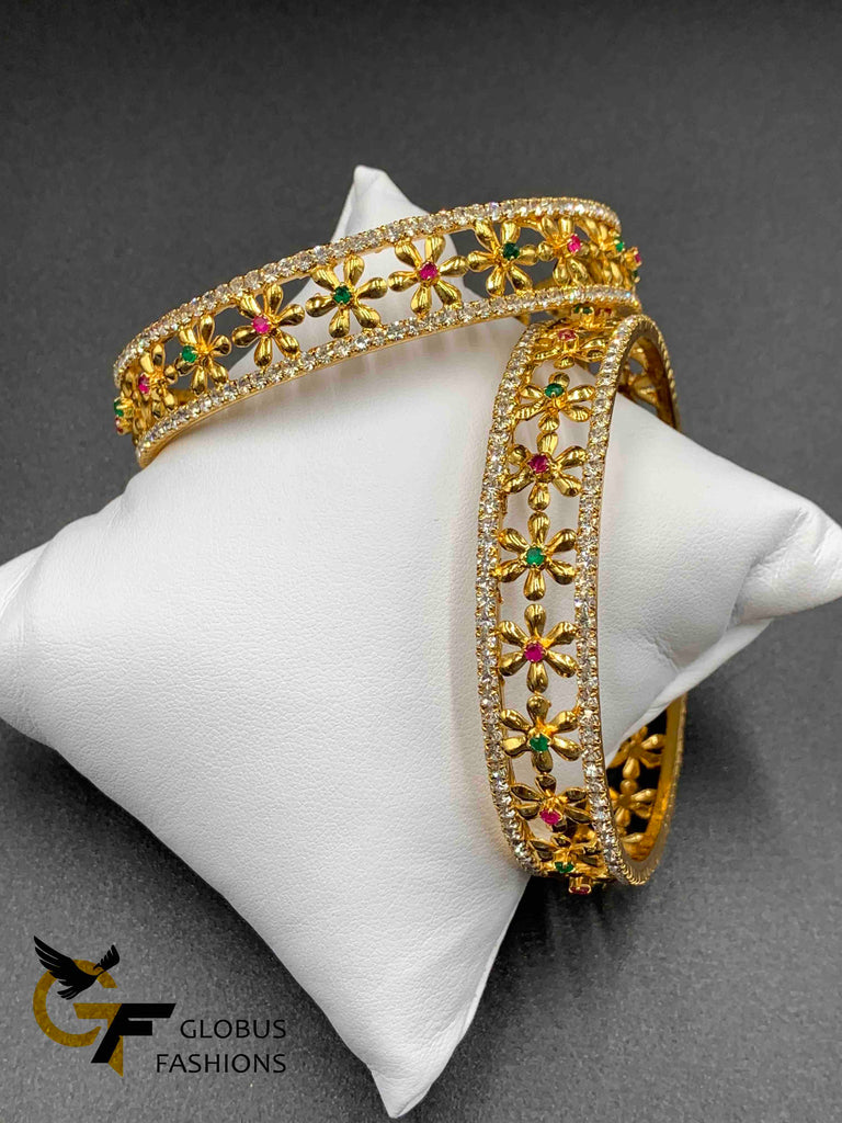 Traditional look multicolor stones flower design bangles