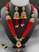 Red color beads with black stones pendant and matching jumka earrings