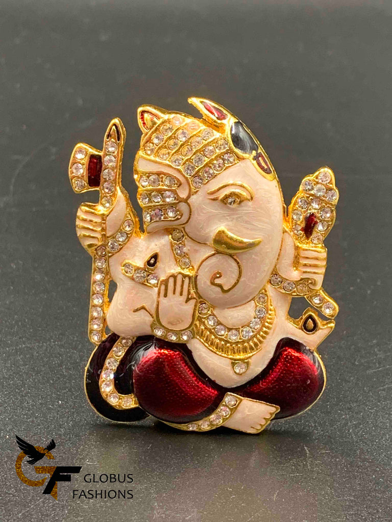 White with maroon handmade enamel paint Ganesh idol