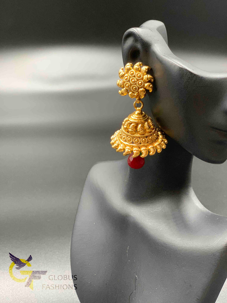 Antique look full gold simple design big jumka earrings