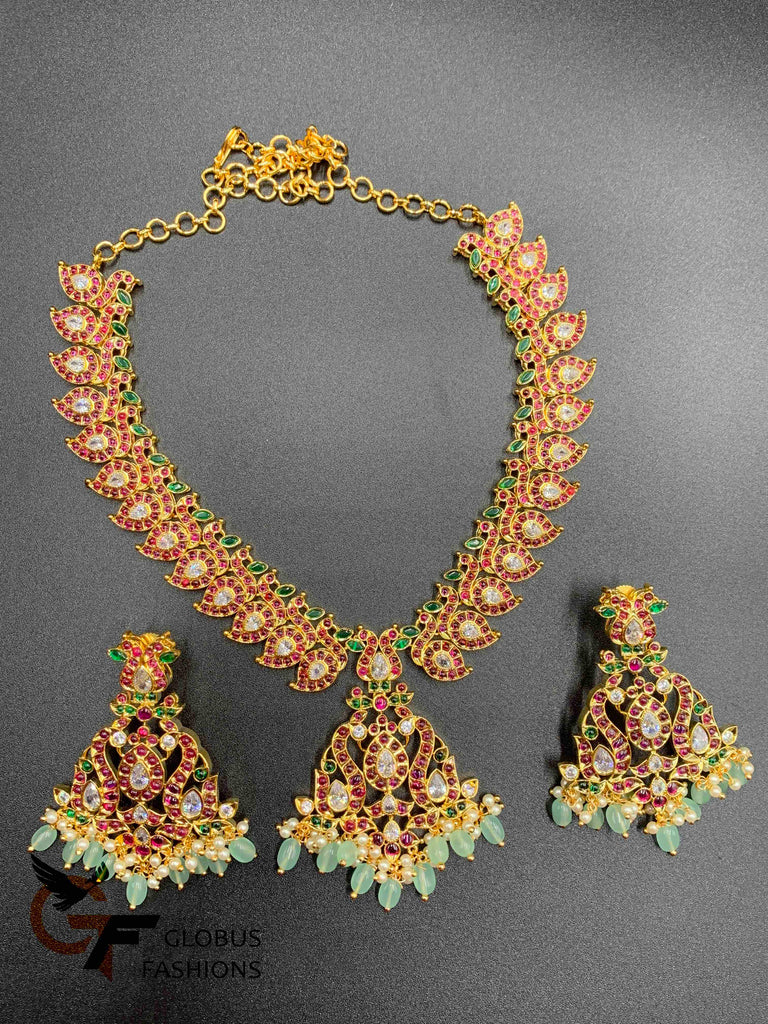 Multicolor Stones with traditional Ruby Stones mango design necklace set