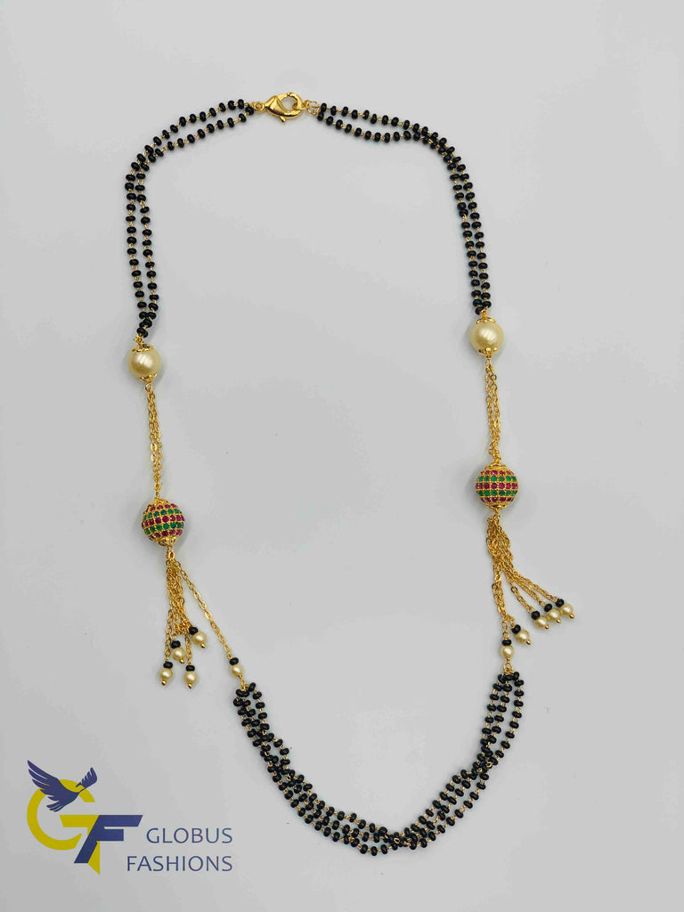 Black beads chain with stones balls and pearls