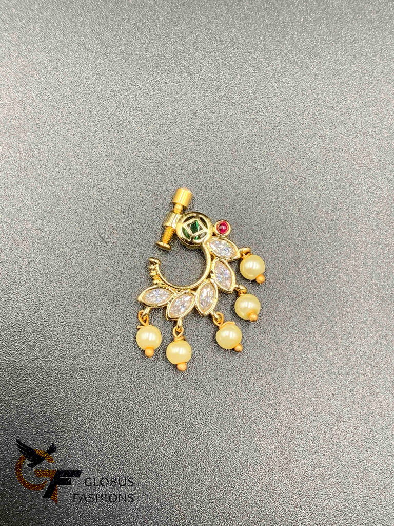 CZ Stones with pearls pressing nose ring