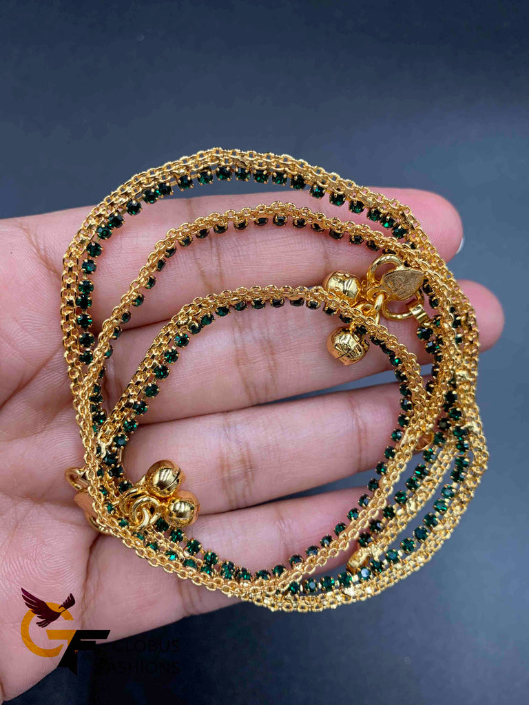 Green color Stones with gold finish anklets