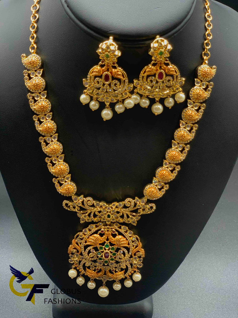 Unique design gold and antique gold with cz stones necklace set