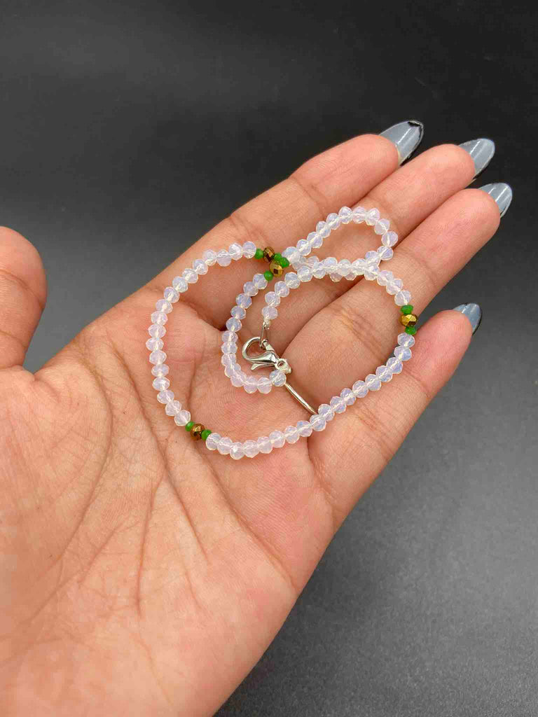 White crystal beads single anklet