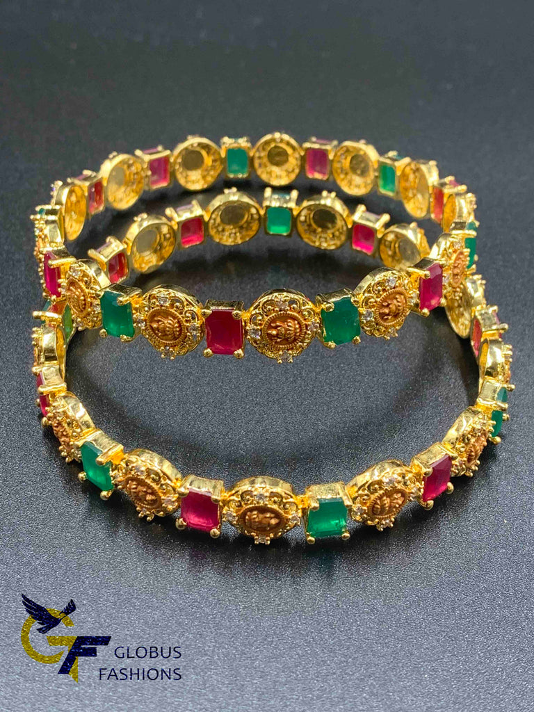 Multicolor stones with Lakshmi print bangles