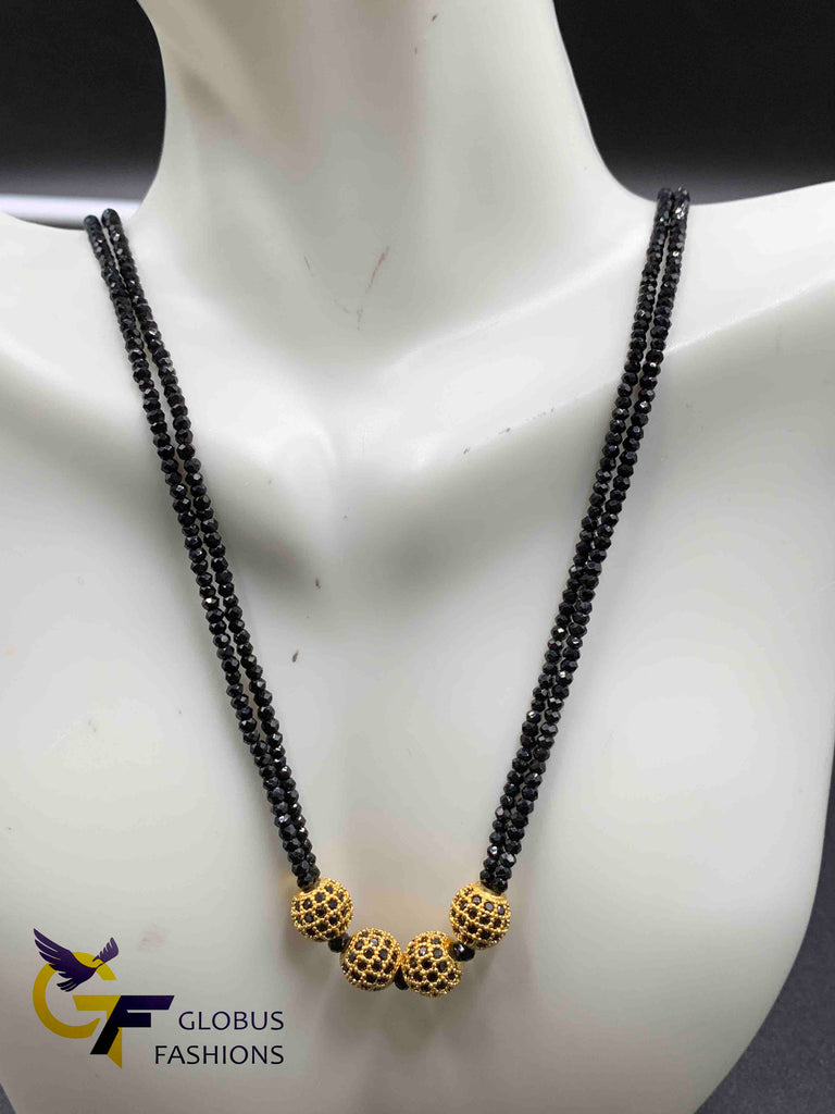 Black stones balls with double line black Diamond beads chain