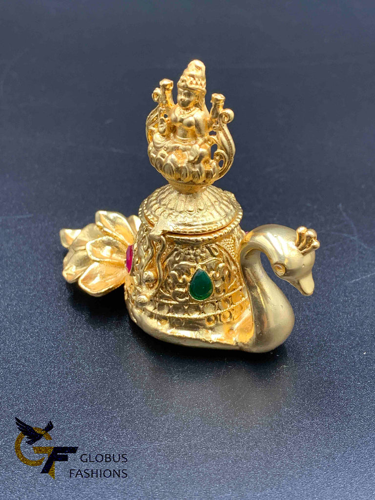 Multicolor Stones with Pearls Lakshmi & peacock design Kumkum and Turmeric box