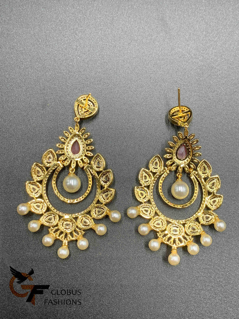 CZ Stones with Pearls big size earrings