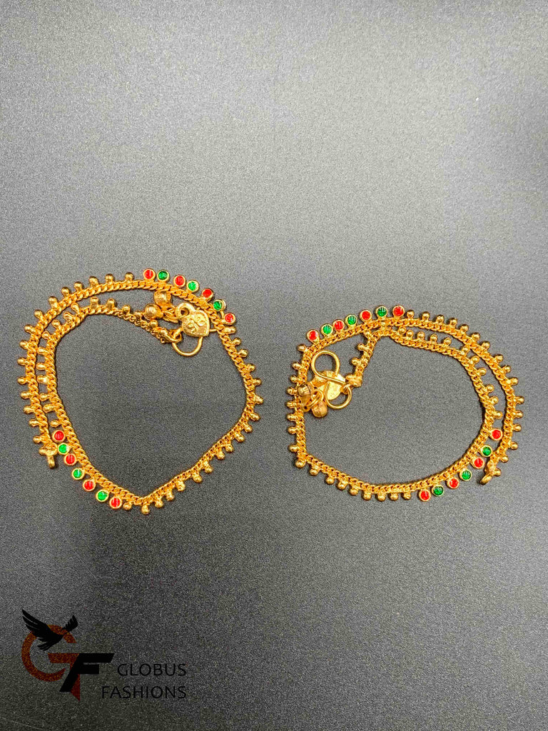Enamel Paint with gold simple design anklets