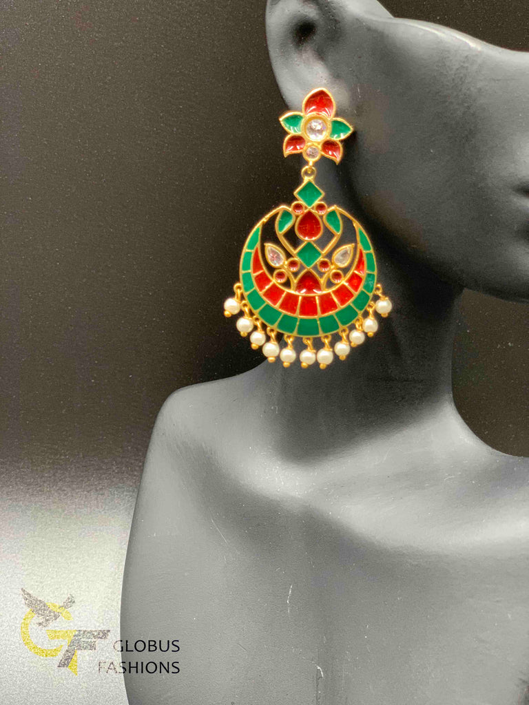 Hand painted enamel chandbali earrings