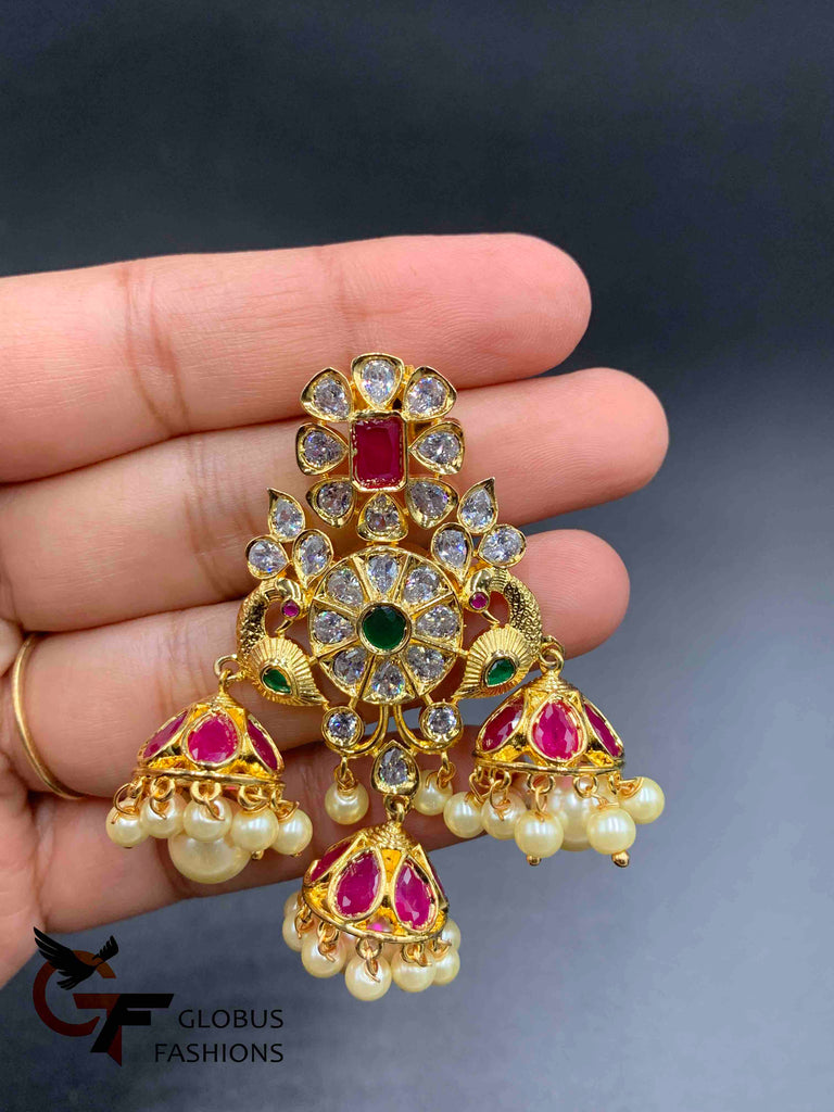 Unique peacock desig with handing Stones Jumka Earrings