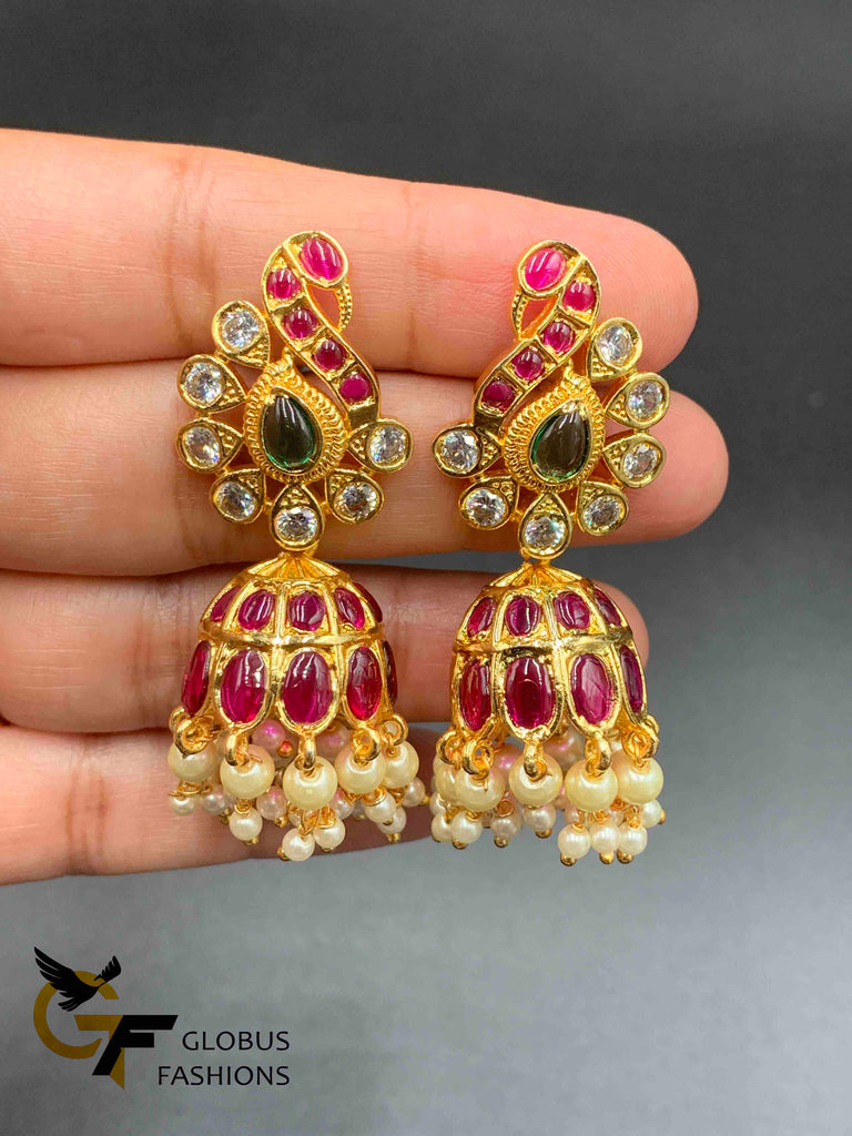 Multicolor Stones with Pearls traditional Jumka Earrings