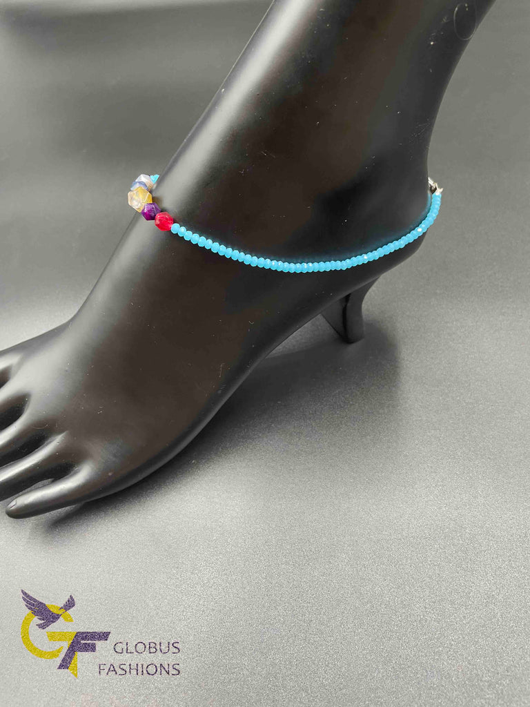 Light blue beads single anklet