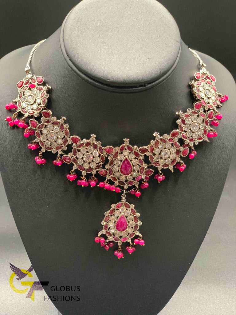 Traditional look cz stones with ruby stones Victorian jewelry necklace set