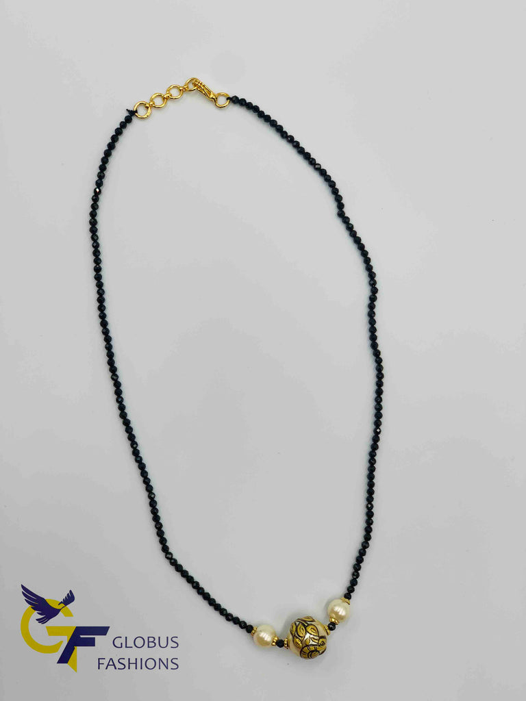 Single line black diamond beads chain with hand painted enamel pearl