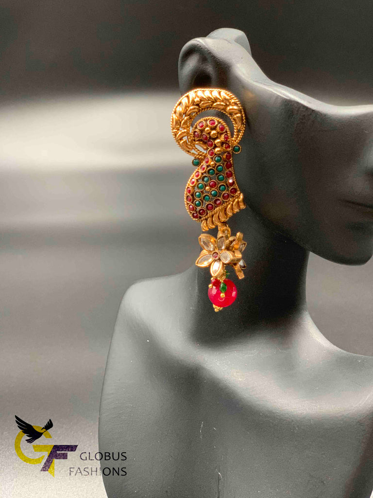 Traditional look multicolor stones peacock design earrings