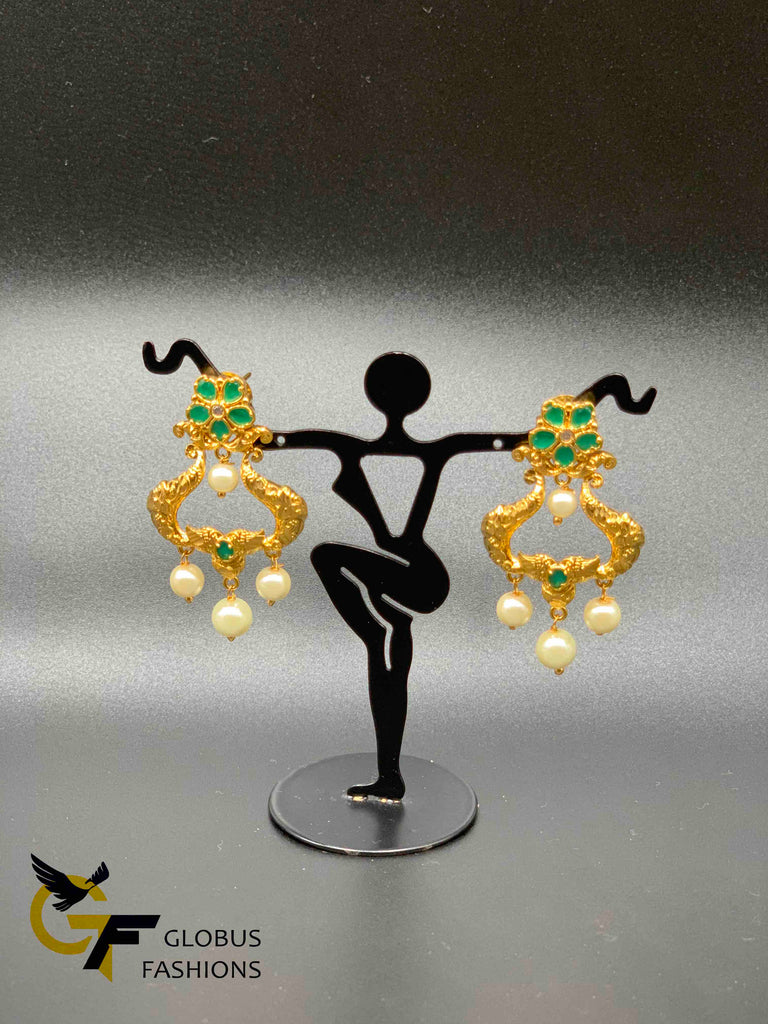 Traditional look emerald stones with pearls earrings