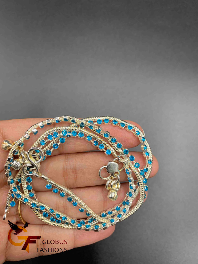 Blue color stones with silver base anklets