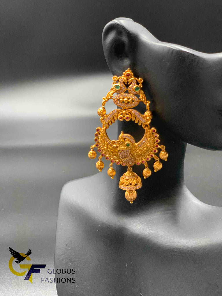 Traditional and antique look peacock design cz stones earrings