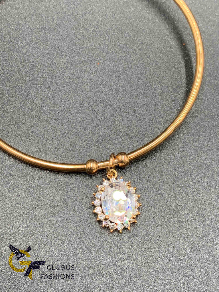 Cz stones locket with gold kada bracelet