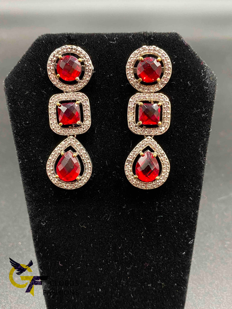 Oxidized German silver ruby and black stones earrings