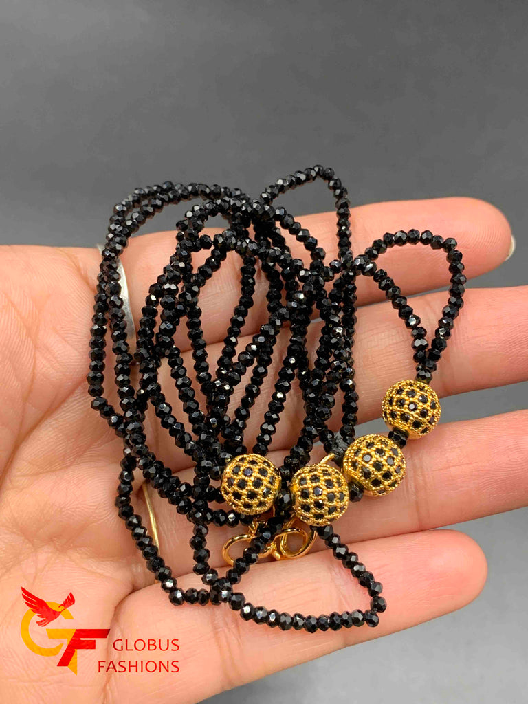 Black stones balls with double line black Diamond beads chain