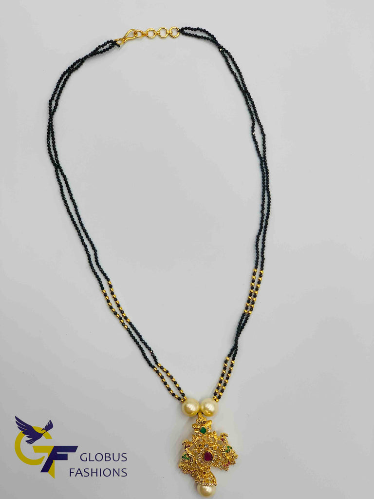Cute peacock design pendant with black diamond beads chain