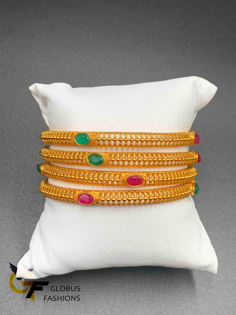 Antique look set of four bangles with multicolor stones
