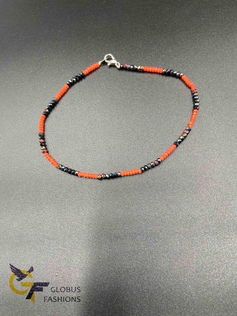 Sparkly black with orange Crystal beads single anklet