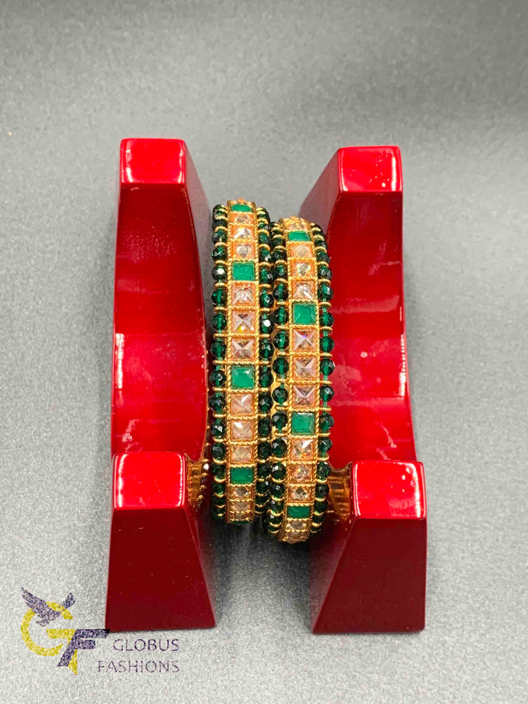Elegant emerald beads & Stones with kundan stones set of two bangles