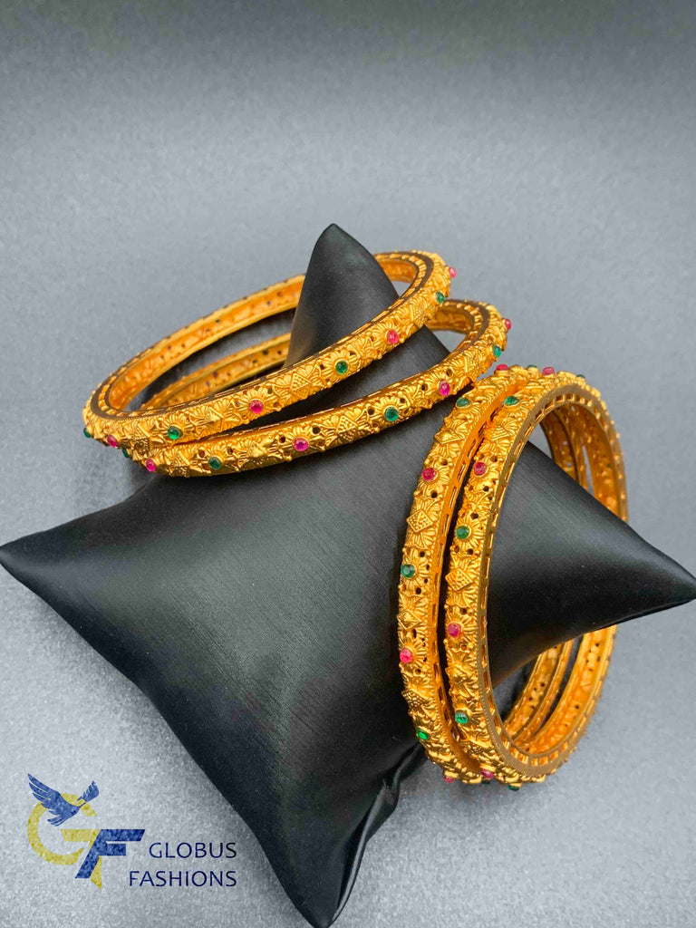 Antique look bangles with multicolor stones set of four bangles