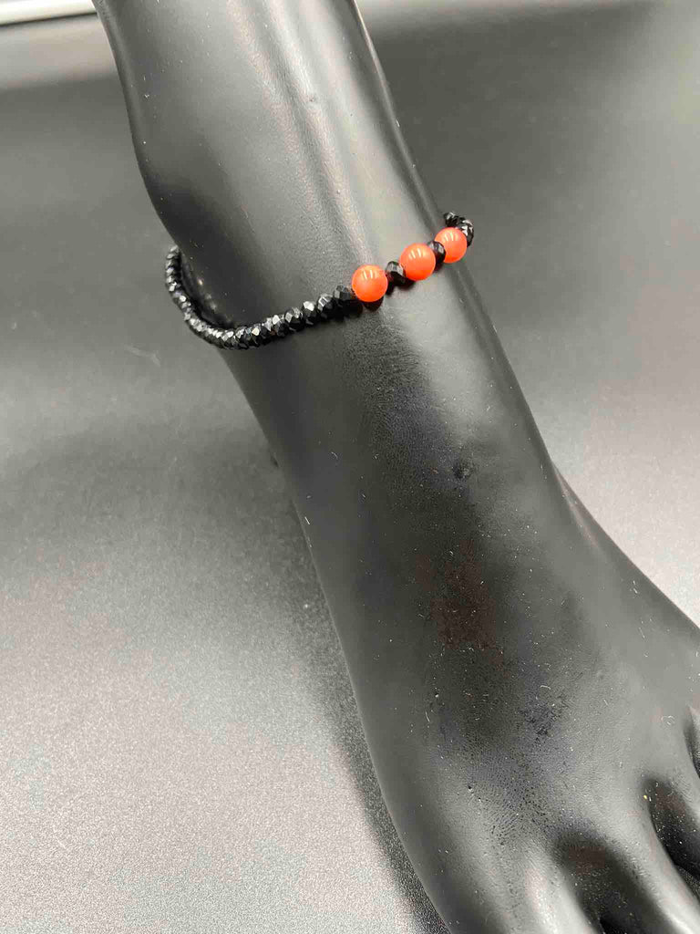 Black crystal beads with pink coral  beads single anklet