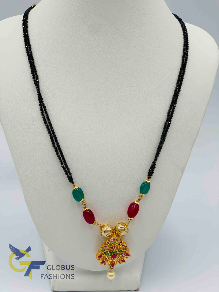 Beautiful multicolor stones peacock design with black diamond beads chain