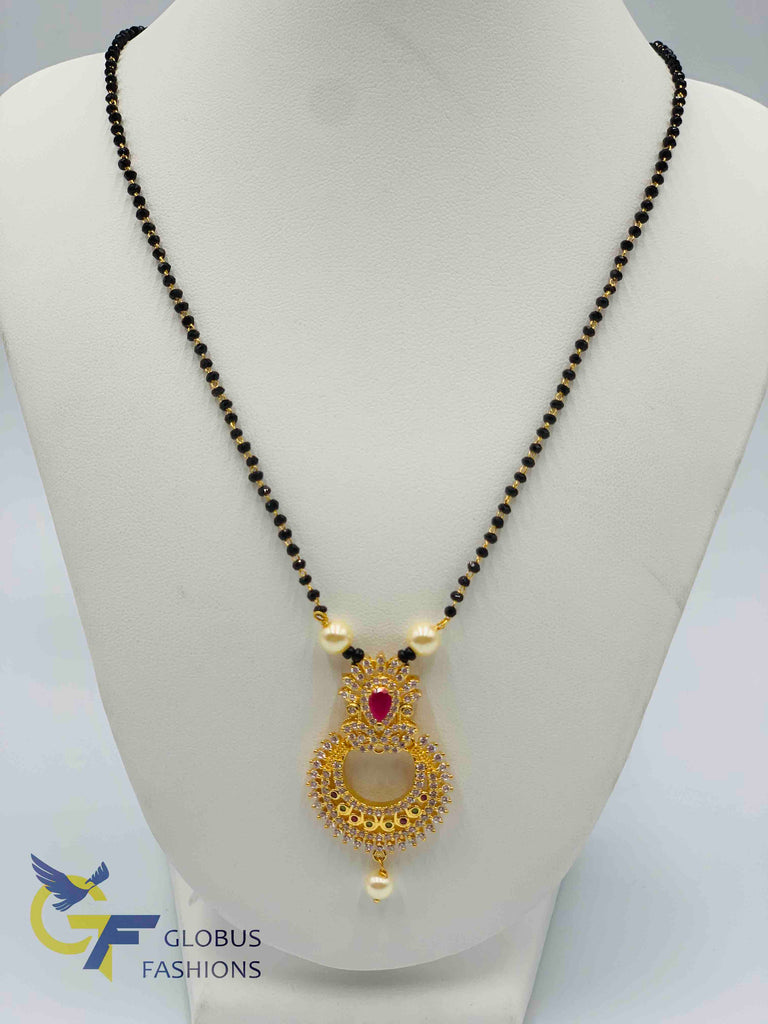 Elegant design multicolor stones pendant with a single line black diamond beads gold chain