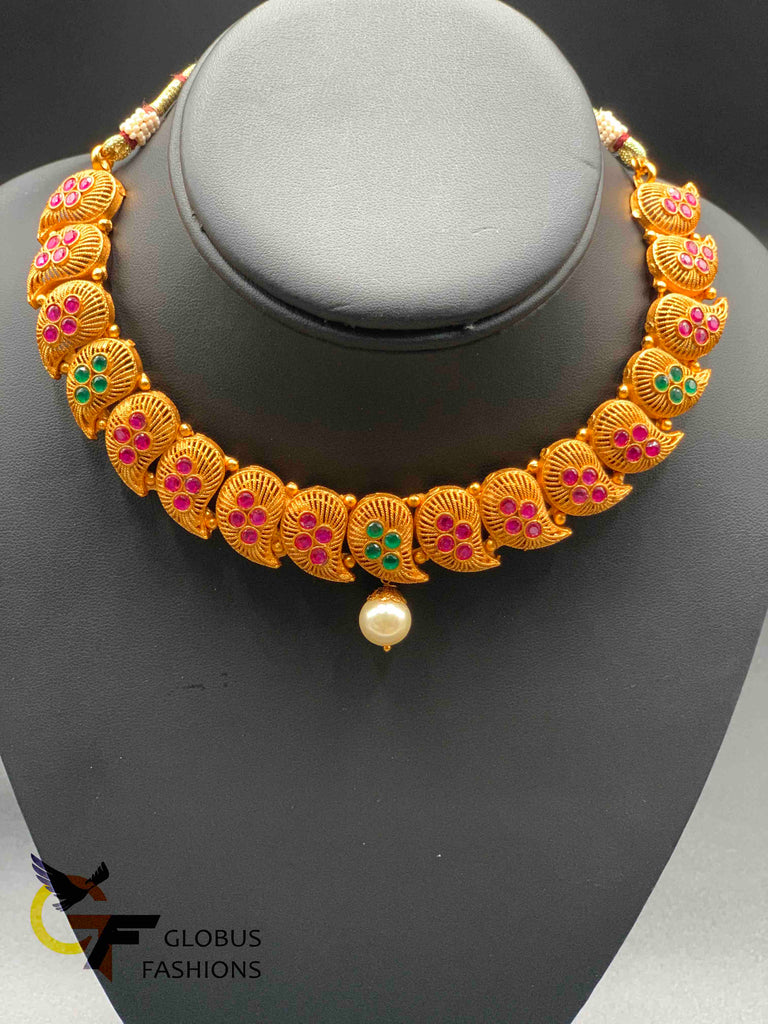 Multicolor stones Traditional antique mango shape necklace set with jumka earrings