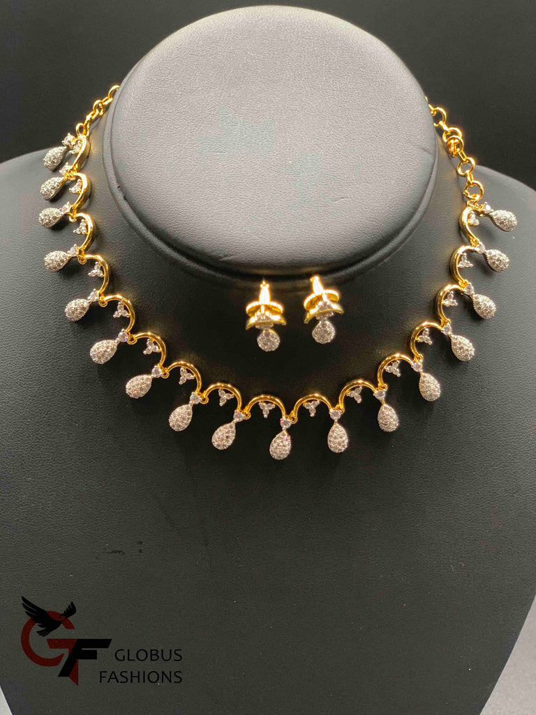 Silver and gold cz stones simple design necklace sets