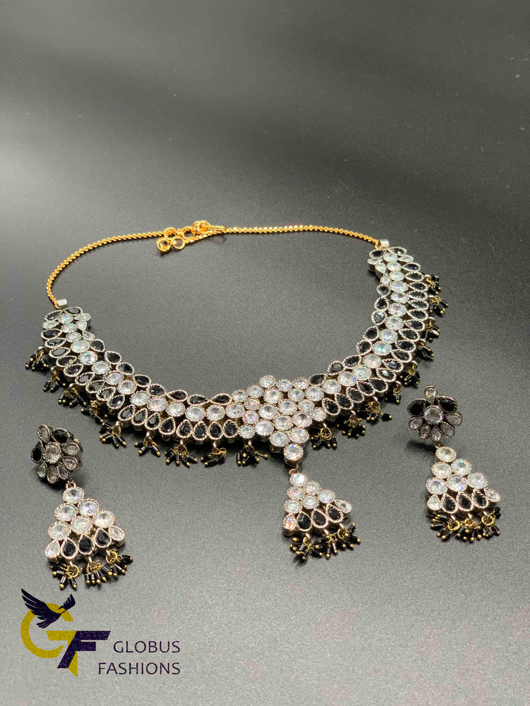 Black color stones and cz stones Victorian jewelry necklace set