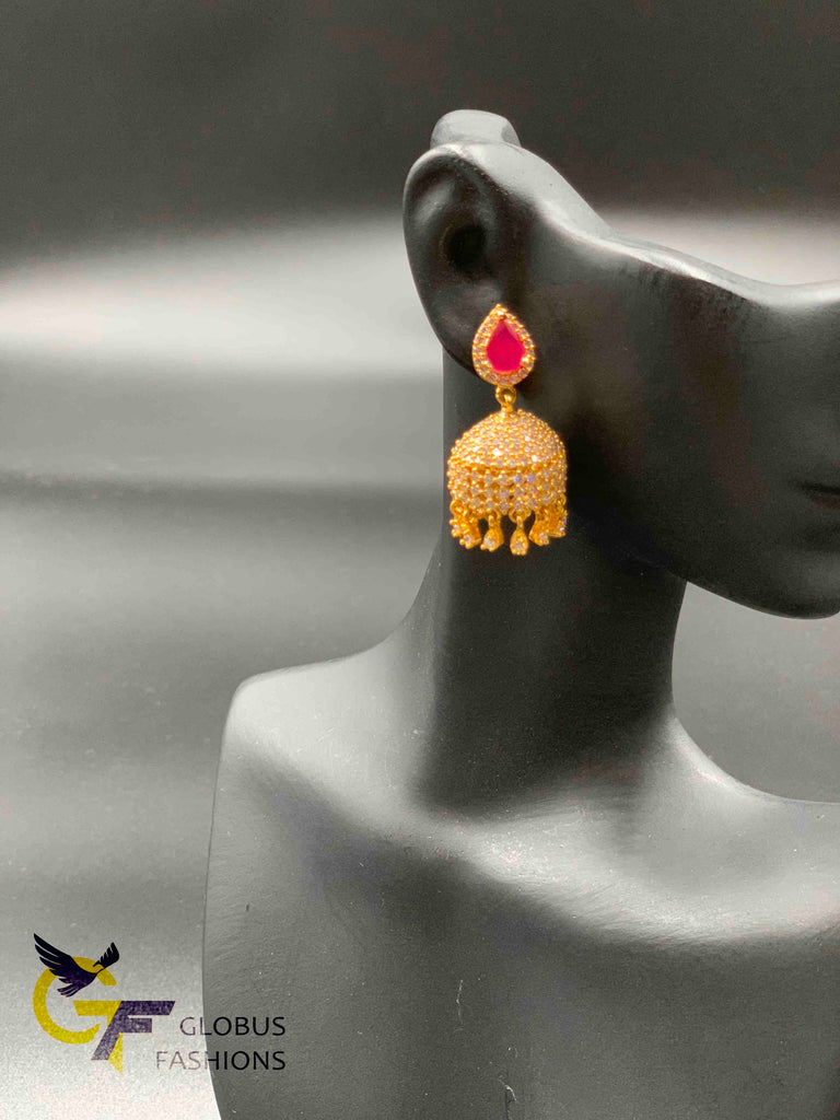 Multicolor stones and cz stones with ruby stones jumka earrings