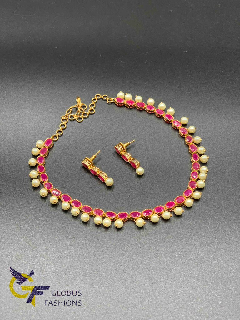 Ruby stones with pearls simple necklace set