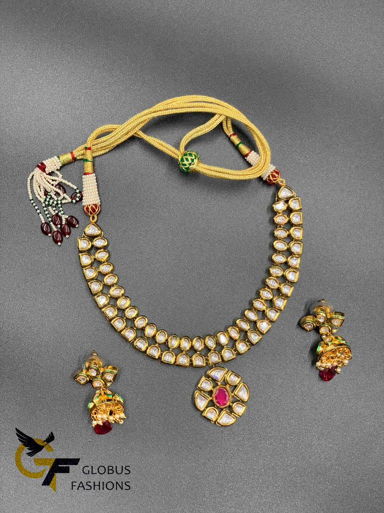 Traditional kundan stones with matching jumka earrings