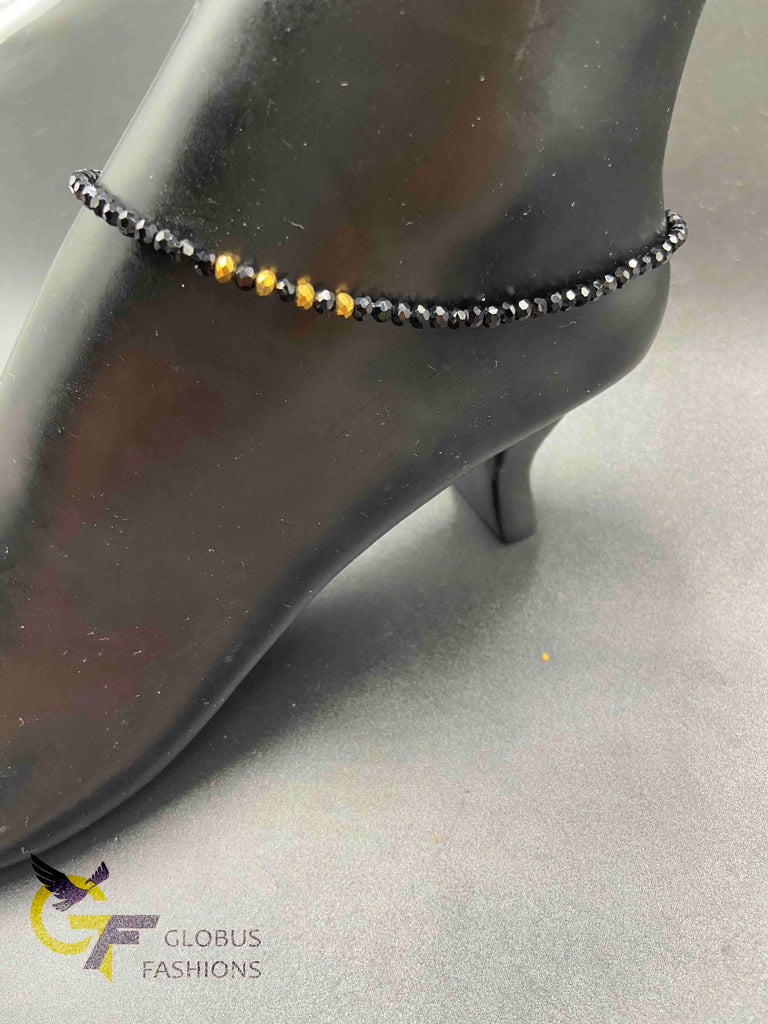 Black Diamond beads with gold crystals single anklet