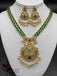 Double line emerald stones with CZ stones and pearls pendant with matching earrings